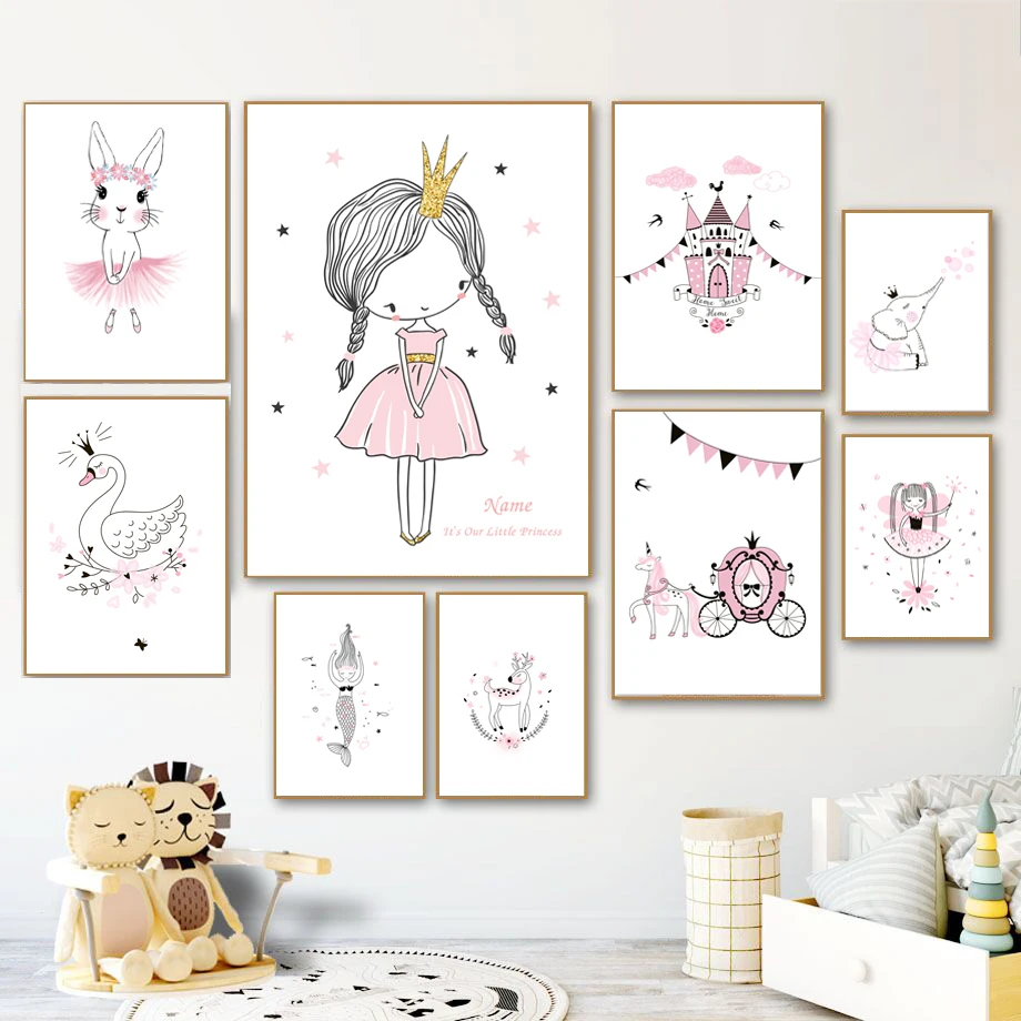 Little Princess Swan Nordic Poster E Stampe Wall Art Canvas Painting Immagini Murali Scandinave Baby Girl Room Bedroom Decor