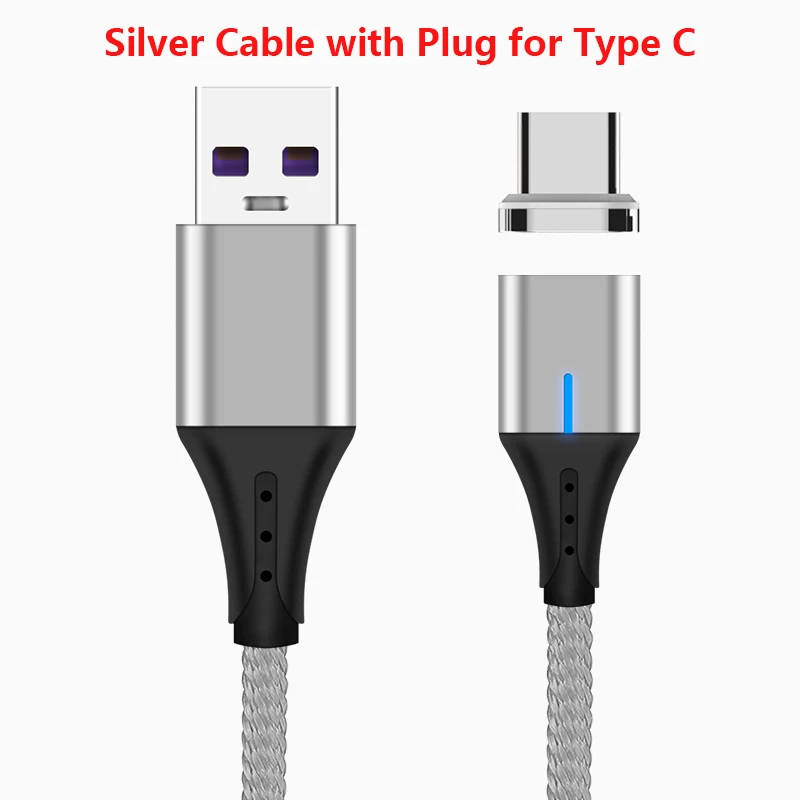 With plug Type C 5А Магнитный кабель Micro usb type C светодиодный супер быстрый зарядный кабель для iPhone samsung huawei Xiaomi Android телефонный кабель 1 м - Цвет: With plug Type C