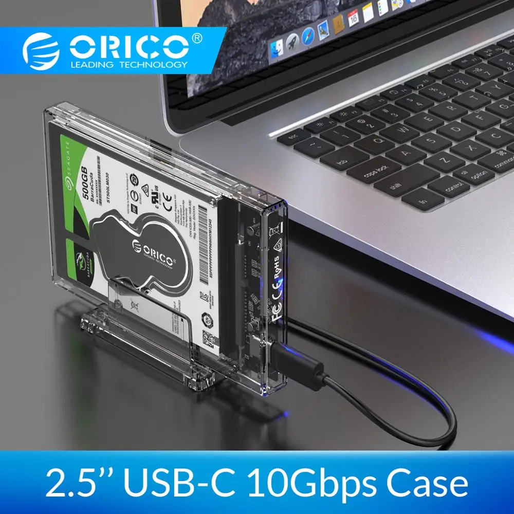 Чехол для жесткого диска ORICO 2," SATA-USB 3,1 C с подставкой для жесткого диска SSD, коробка для жесткого диска, прозрачный Внешний чехол