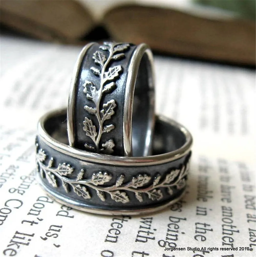 Vintage Carved Leaf Branches Pattern Ring For Women Antique Silver Color Bohemian Retro Accessories Wedding Band JewelryGift