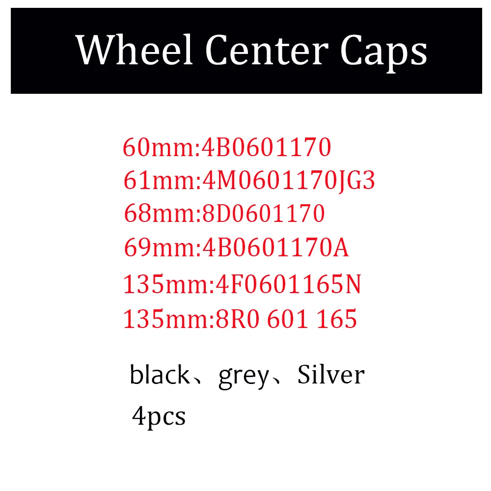4 Uds 60mm 61mm 68mm, 69mm 135mm estilo de coche tapacubos para centro de rueda cubierta para insignia 4B0601170A para Audi A3 A4 A5 A6 A7 A8 S4 S6