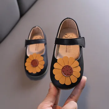 

Kids Black Leather Shoes For Party Show Toddlers Girls Flats Floral Sweet Soft Children's Flowers Mary Janes 2020 Autumn 21-30