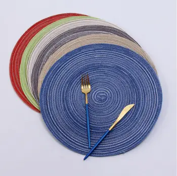 

18/36cm Round Woven Fabric Placemats Table Setting Place Mats Dining Room Foldable Round Pads Mat DIY