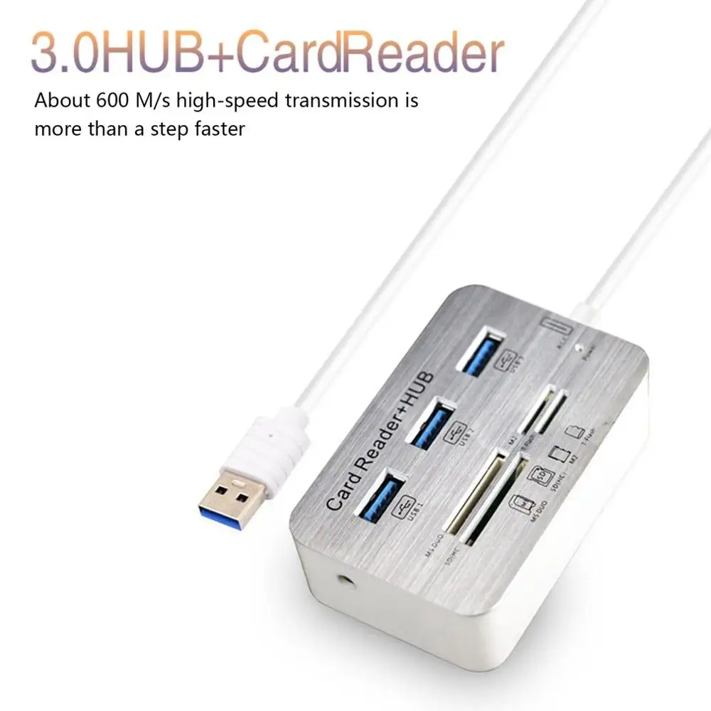 USB 3,0 высокая Скорость 7 в 1 устройство для чтения карт памяти флеш адаптером MS/M2/переходник для sd-карт зарядное устройство с 3 usb-портами для разветвитель комбо из алюминиевого сплава