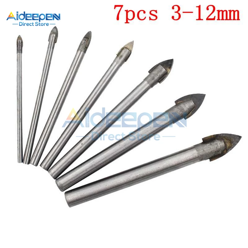 7Pcs 7 шт./компл. 3/4/5/6/8/10/12 мм сверла твердосплавные матрицы треугольное сверло биты Стекло мраморная керамическая плитка Расширитель отверстий Лопата Биты - Цвет: 7Pcs
