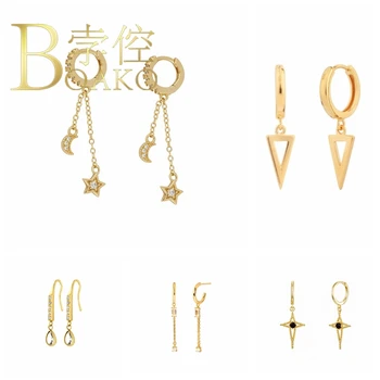 

BOAKO Cross Earrings For Women 925 Sterling Silver Pendientes Earrings Dangle Piercing Oreille Fashionable Zircon Jewelry #9.8