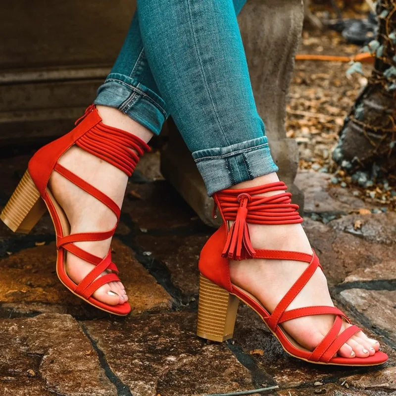 

Beige Heeled Sandals Velvet Shoes Strappy Heels Large Size 2019 Women's Round Toe shoes Black Suede Comfort Block Lace Up
