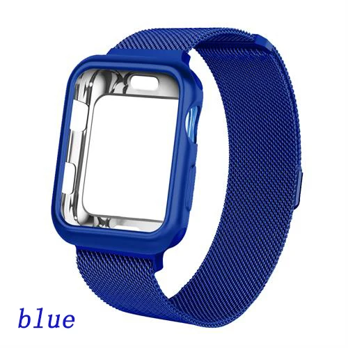 EIMO защитный чехол+ ремешок для наручных часов Apple Watch, версии наручных часов iwatch, 5, 4, 3, 2, 1, ремешок 42 мм, 38 мм, Версия 44/40 мм, ремешок для часов, Миланская петля, браслет аксессуары для часов - Цвет ремешка: blue