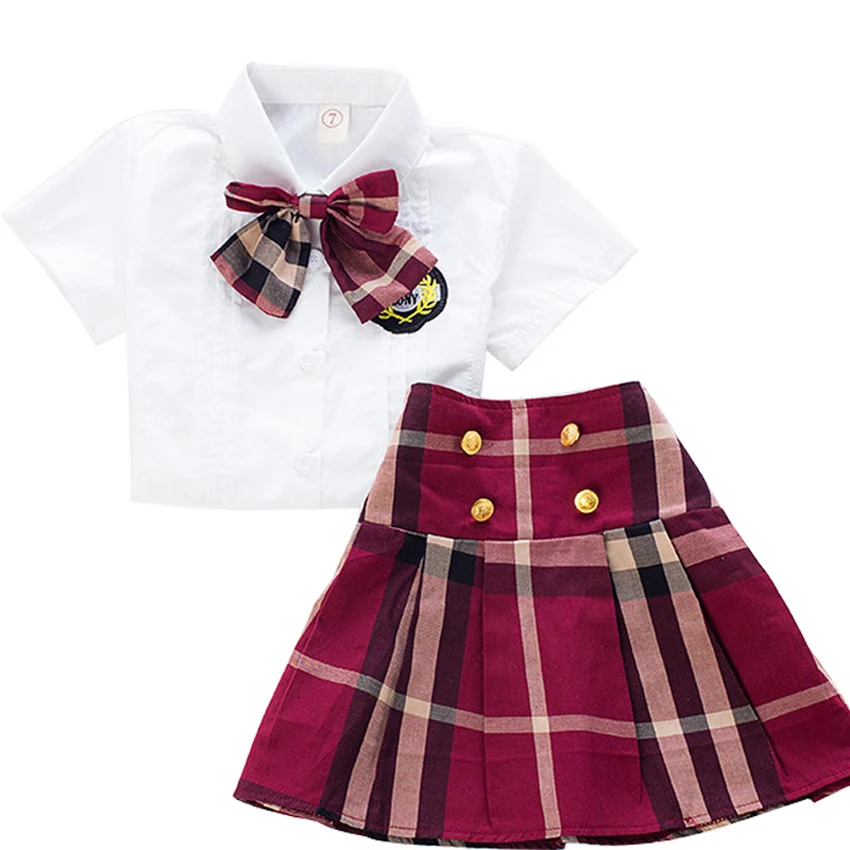 Клетчатая юбка, 90 до 130 см Милая японская Корейская версия, унисекс, Детская школьная форма для мальчиков и девочек, хор, сценическая одежда танцевальные костюмы - Цвет: Girl set