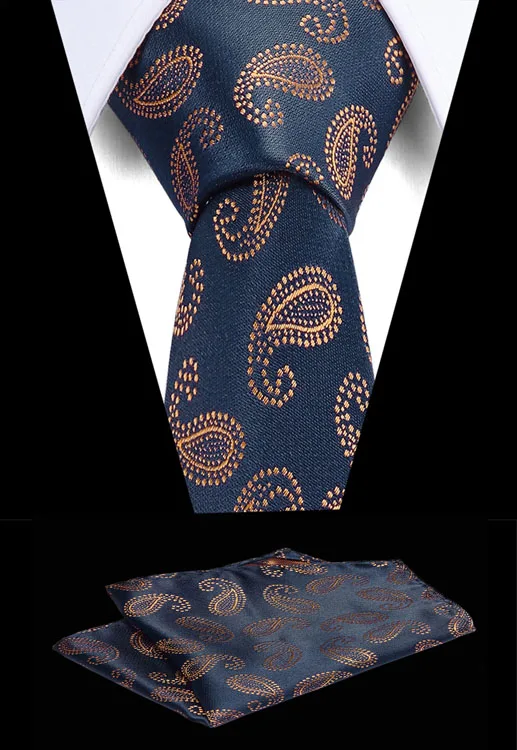 

Classic Mens Tie Handkerchief Set Jacquard Woven Silk Neck Tie 7.5cm Blue Print Tie Set for Men Business Wedding Party