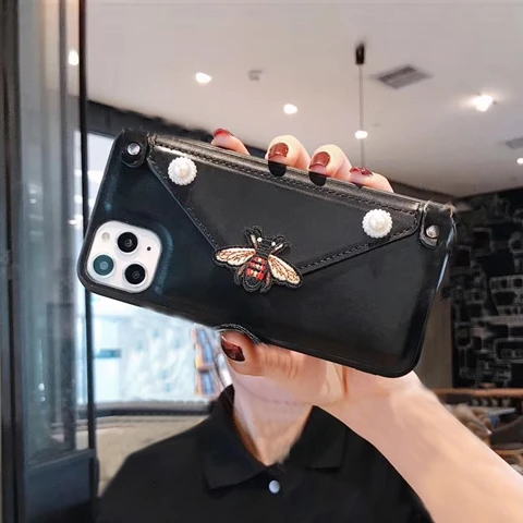Чехол-кошелек с Пчелой через плечо, чехол для телефона для iPhone 11Pro Max, чехол XS MAX XR 7 8 6 6S Plus, кожаный чехол с отделением для карт и ремешком на плечо - Цвет: only case 2