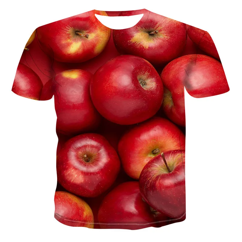 

Fashion Black tshirt Clothes Red Apple Print Tops 3D Fruit Creative Sports T-shirt Unisexual Running Short Sleeve Tee Shirt