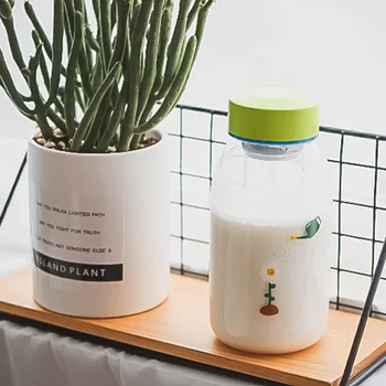 

Creative Ins Cartoon Flower Water Bottle with Lid Cute Transparent Borosilicate Glass 500ml Large Capacity Outdoor Portable Cups