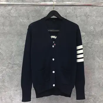 

2020 Fashion TB THOM Brand Sweaters Women Slim Fit V-Neck Cardigan Clothing Striped Wool Anchor Pattern Winter Casual Coat