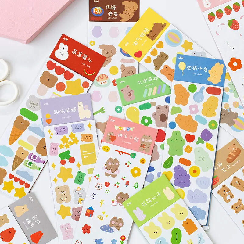 Mohamm 4 hojas oso decorativo libros de pegatinas Scrapbooking notas DIY papel y PVC pegatinas escamas papelería de oficina Accessor