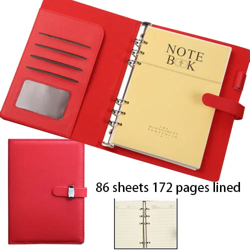 PU Leather A5 Refillable 6-Ring Notebook Binder - With Card Slots, Pen Loop & Magnetic Closure, Travel Journal