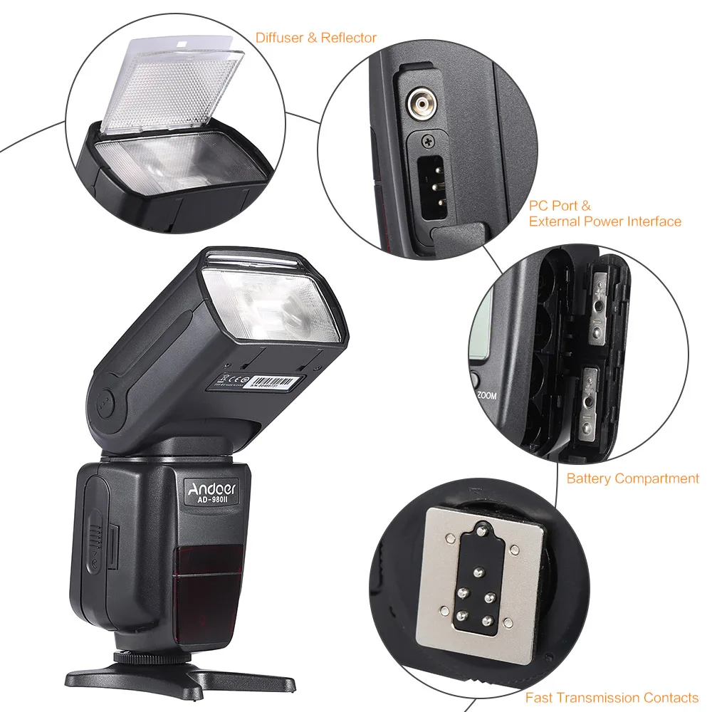 Andoer AD-980II E-TTL Master Slave Вспышка Speedlite HSS 1/8000s GN58 для Canon 5D Mark III/5D Mark II/6D/5D/7D/60D DSLR камера