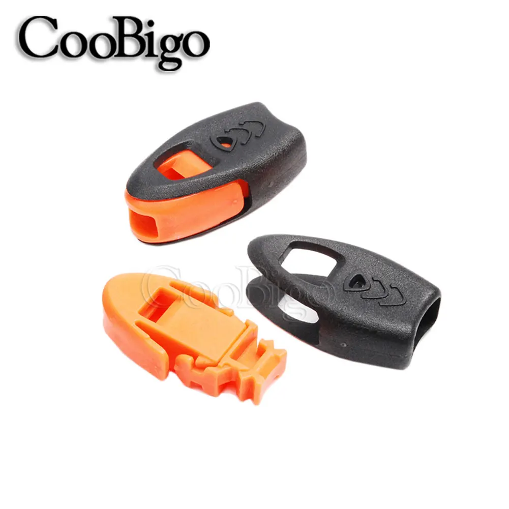 5pcs Emergency Survival Whistle Zipper Pull Cord Lock End Stopper Clip Paracord Knife Lanyard Camping Travel Kits Plastic
