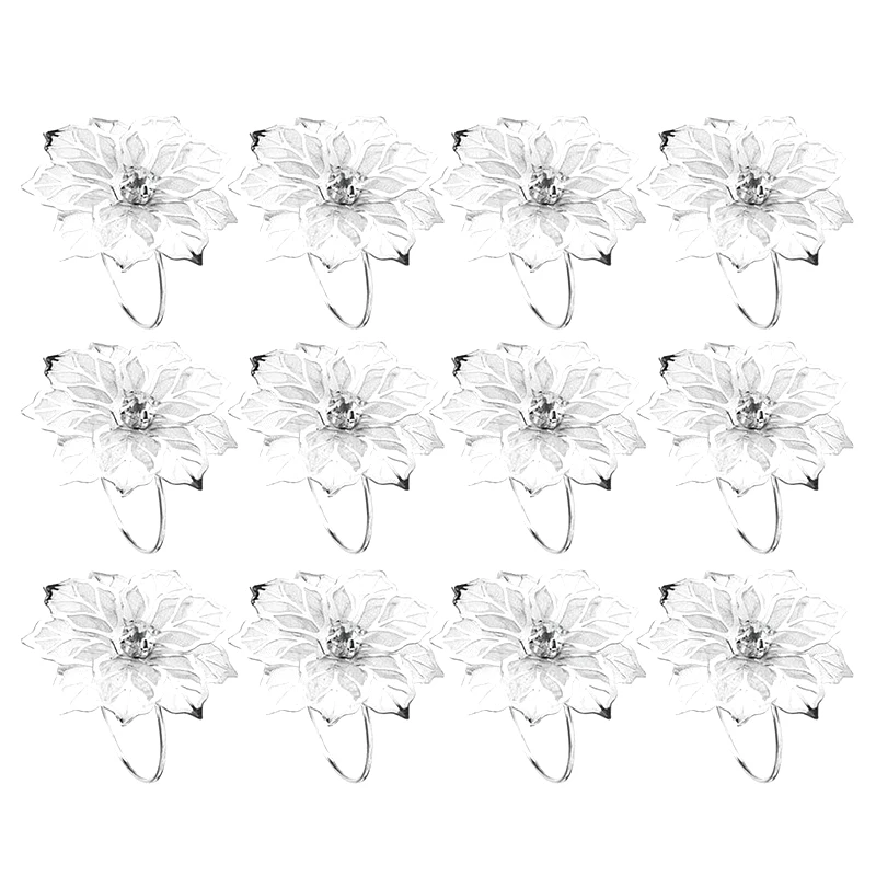 12 Pcs 3D Floral Metal Napkin Rings Holder Dinner Wedding Towel Ring for Table Decorations, Wedding, Dinner,Party, DIY Decoratio