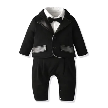 

2020 Boys' Romper Winter New Baby Long-Sleeved Gentleman Dress Coat Two-Piece Cotton-Padded Long Crawling Clothes Baby Boy