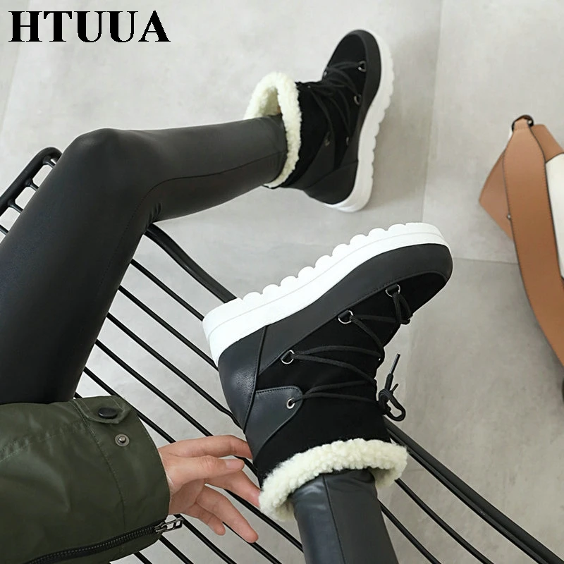 HTUUA/размеры 34-43; зимние ботинки на платформе; женские теплые зимние ботинки с толстым плюшем; женские короткие ботильоны без застежки; зимняя обувь; SX3474