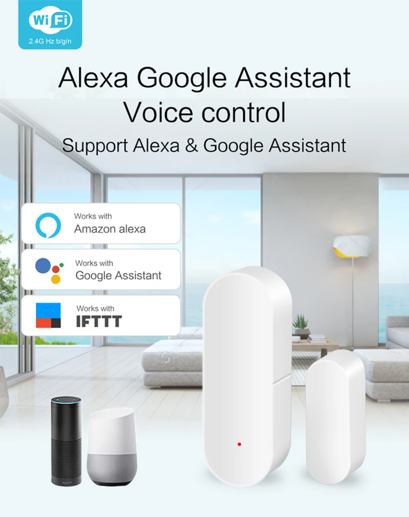 Tuya умный WiFi дверной и оконный датчик сигнализации совместим с Alexa и Google Home 2,4g Беспроводное управление через приложение для домашней безопас... Tuya умный WiFi дверной и оконный датчик сигнализации совместим с Alexa и Google Home 2,4g Беспроводное управление через приложение для домашней безопас...