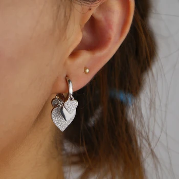 

Multi shape dangle charm earring with cz paved heart flower tiny hoop earrings with silver color hoop earring for women