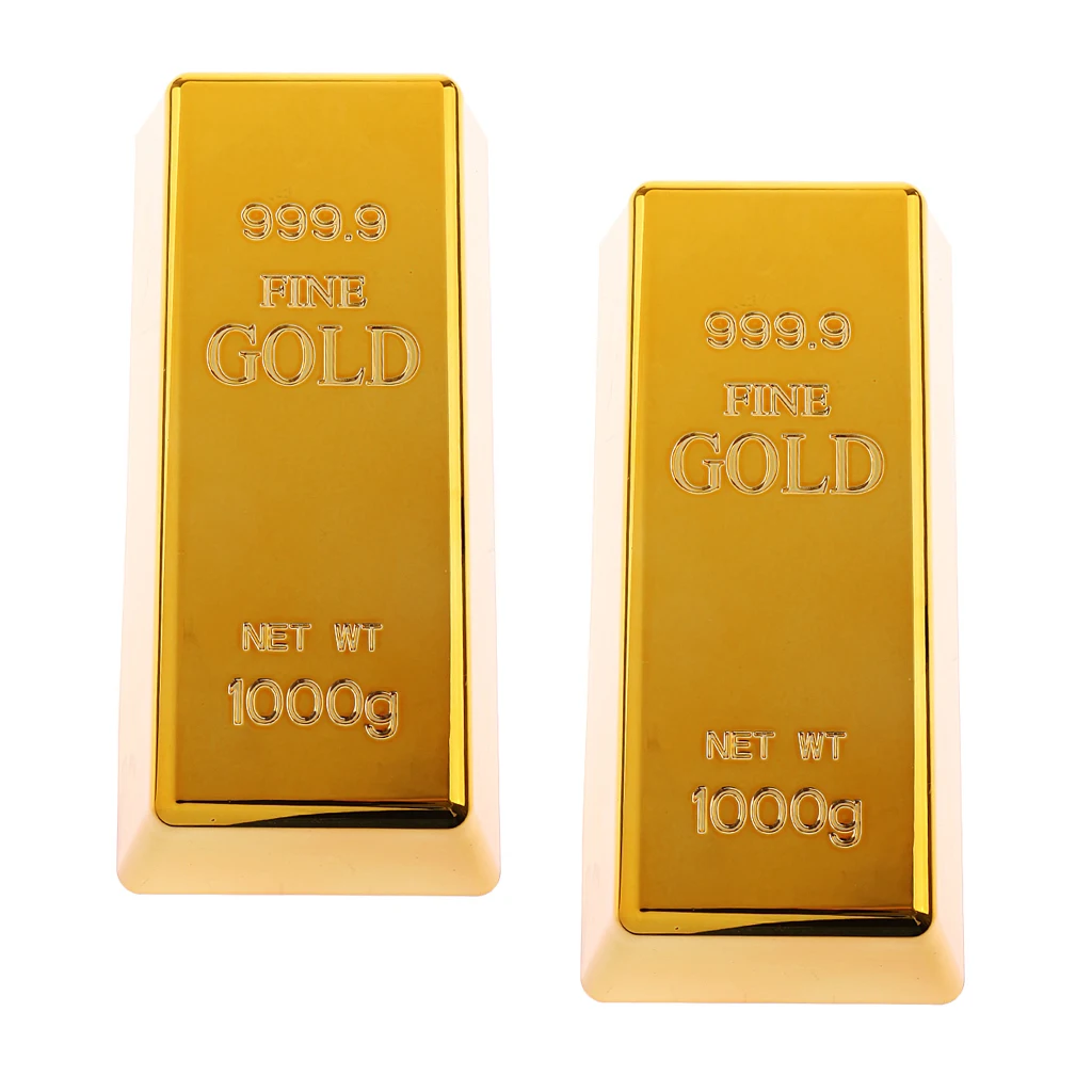 2 Pieces Paperweight Hollow Brick Fake Gold Bar Bullion Gold Doorstop Door