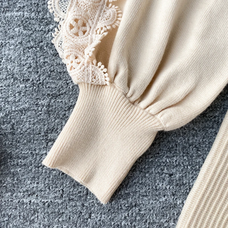 Neploe, винтажное тонкое кружевное лоскутное осенне-зимнее вязаное платье, женское повседневное элегантное платье-свитер с длинным рукавом, Vestidos 56246