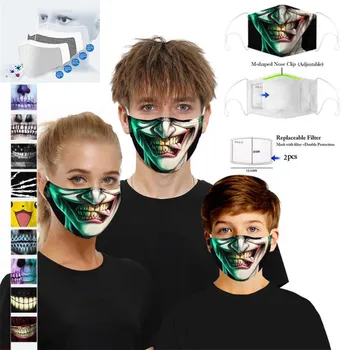 

Reusable Face Clown Mask Cotton PM2.5 Adjustable Active Carbon Face Mask Protective Belt Anti Virus Anti Foam with 2 Filters