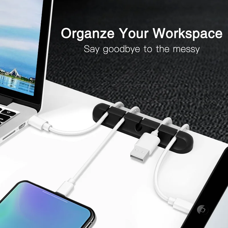 Держатель USB для кабеля силиконовый органайзер кабелей гибкая намотка держатель