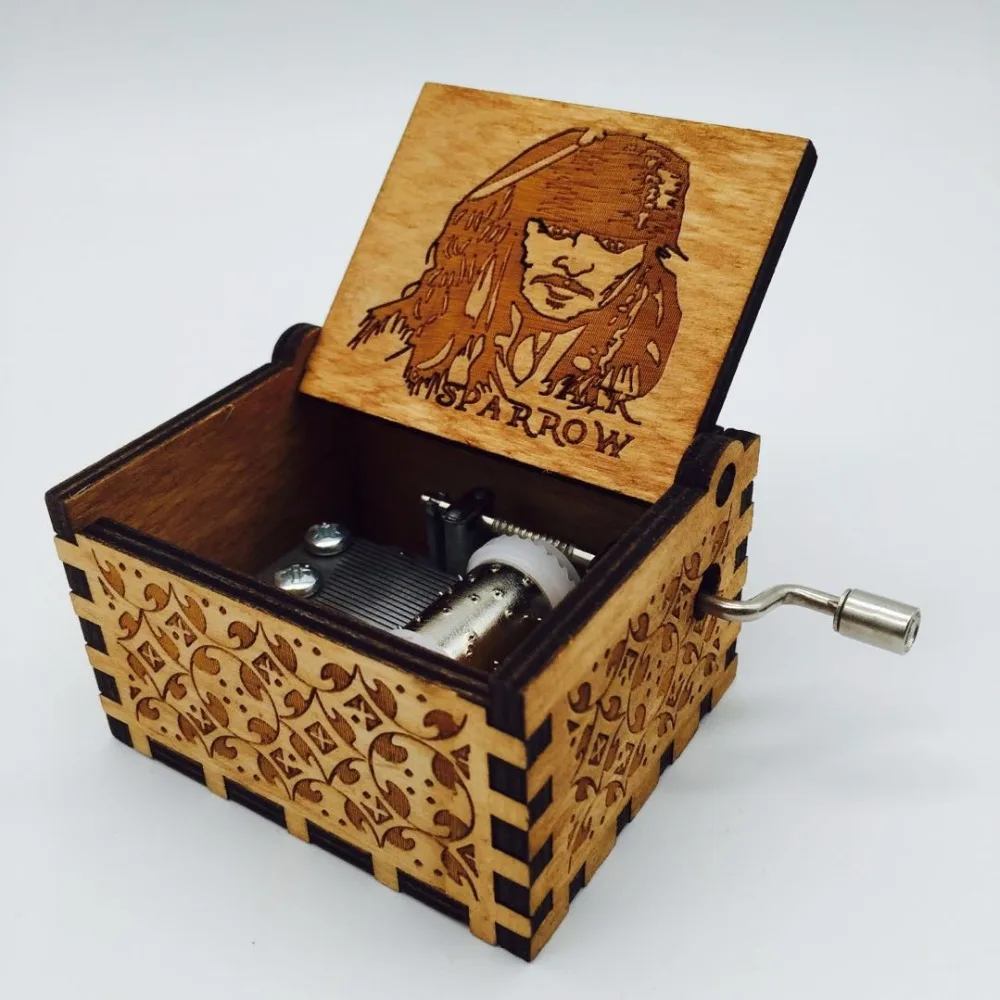 Пираты Карибы кино музыкальная шкатулка Джек Воробей ручной работы винтажные Гравированные деревянные музыкальные коробки