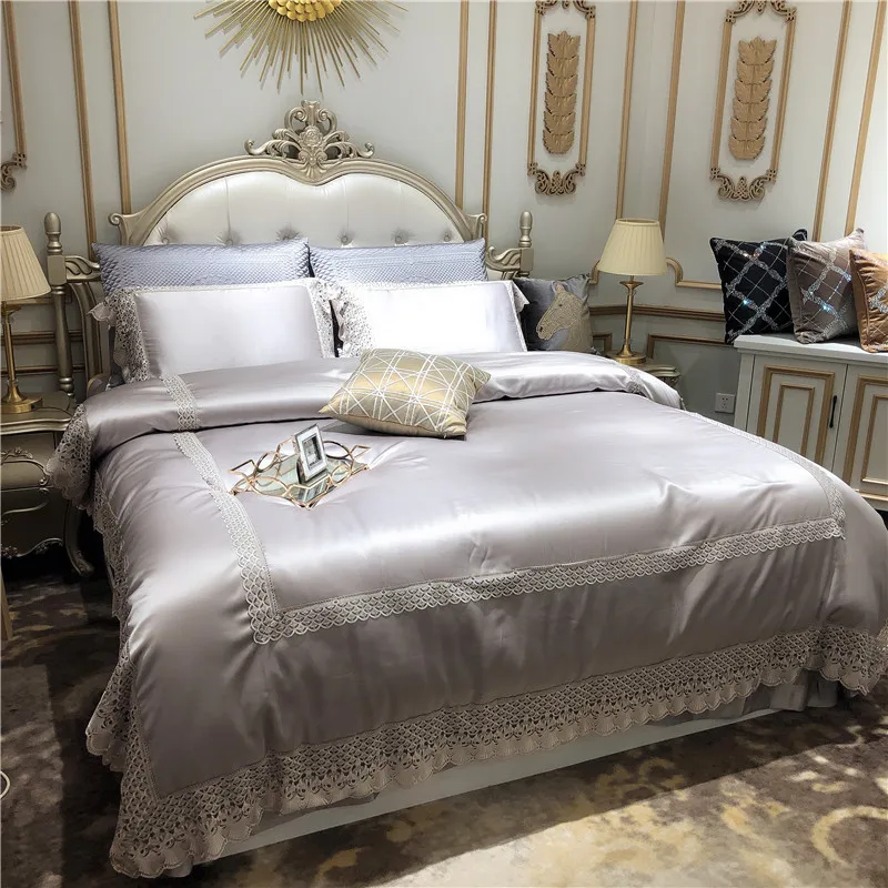 Роскошный 800TC хлопок королева набор для больших кроватей серый silkly покрывало постельное белье пододеяльник высокого класса образец номер кровать набор parure de lit