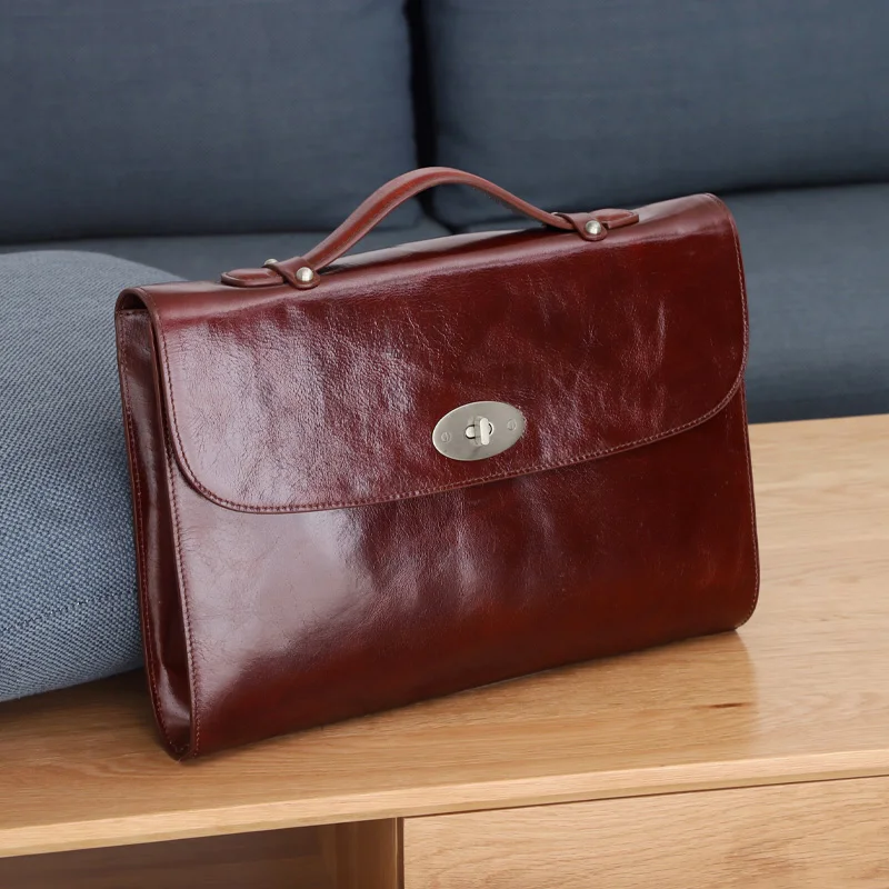 Genuine Leather Briefcase Business Handbag Laptop Bag Men's Retro Bag. Briefcases AliExpress