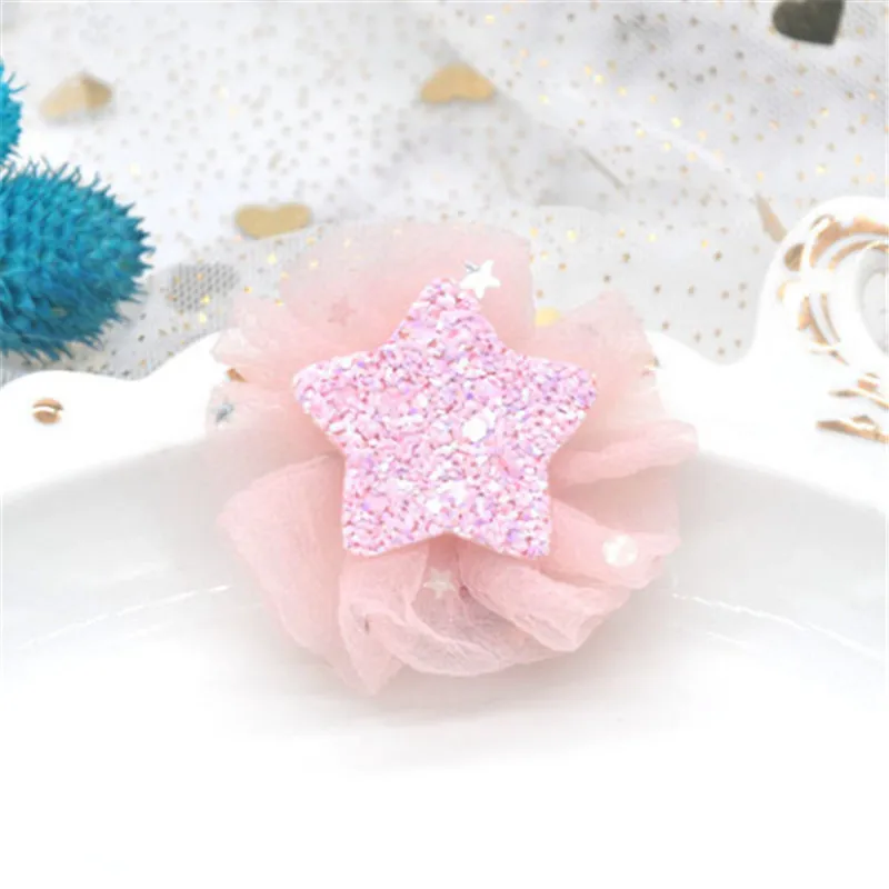 han pink stars 10 шт./лот, милые заколки для волос для девочек, блестящая заколка в виде звезды и сердца с блестящей сетчатой сеткой и бантом в виде цветка, модные аксессуары для волос, заколки для волос - Цвет: han pink stars