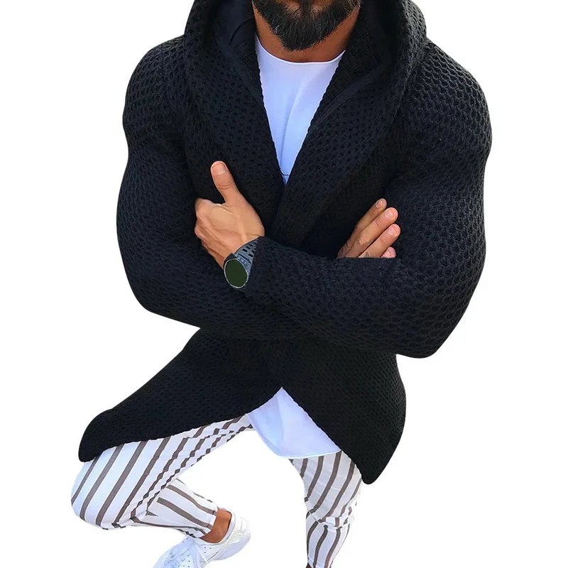 Laamei черный кардиган мужской свитер миди с длинными рукавами Мужское пальто карман зима осень Повседневный плотый вязаный кардиган Pull Homme Hiver