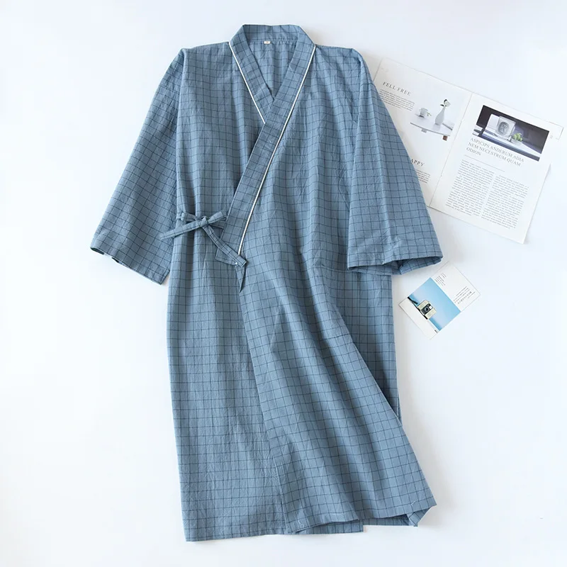 2021 Japanese-style Kimono Plaid Home Nightgown Summer 100% Cotton Thin  Ladies Long Robes Men Bathrobe Robe Home Service Pajamas - AliExpress  200574005