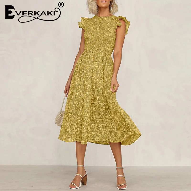 Everkaki, женское длинное платье, бохо, с принтом, повседневное, летнее, vestidos, элегантное, для девушек, Винтаж, макси, платья для женщин,, весна, новая мода