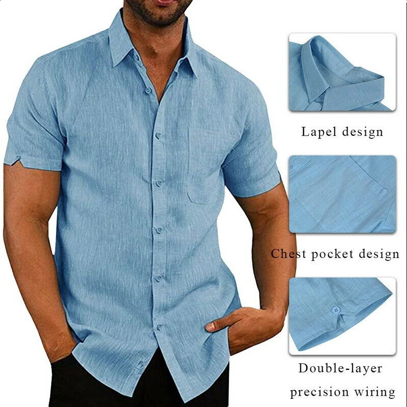 Мужские рубашки, однотонные повседневные топы с короткими рукавами и пуговицами, мужские уличные свободные летние облегающие воздухопроницаемые рубашки