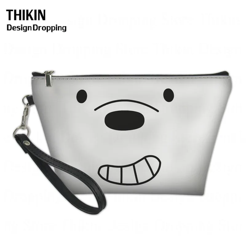 Сумка для макияжа с принтом THIKIN Cartoon Three Naked Bear для девочек, милые школьные косметички, набор для мытья, сумки для женщин, полиуретановая Сумочка для туалетных принадлежностей - Цвет: as picture