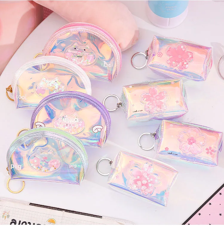 Kawaii лазерный Радужный прозрачный кристалл мини Дамский кошелек для монет маленький светлый бумажник для женщин на молнии для держателей ID карт карман для монет