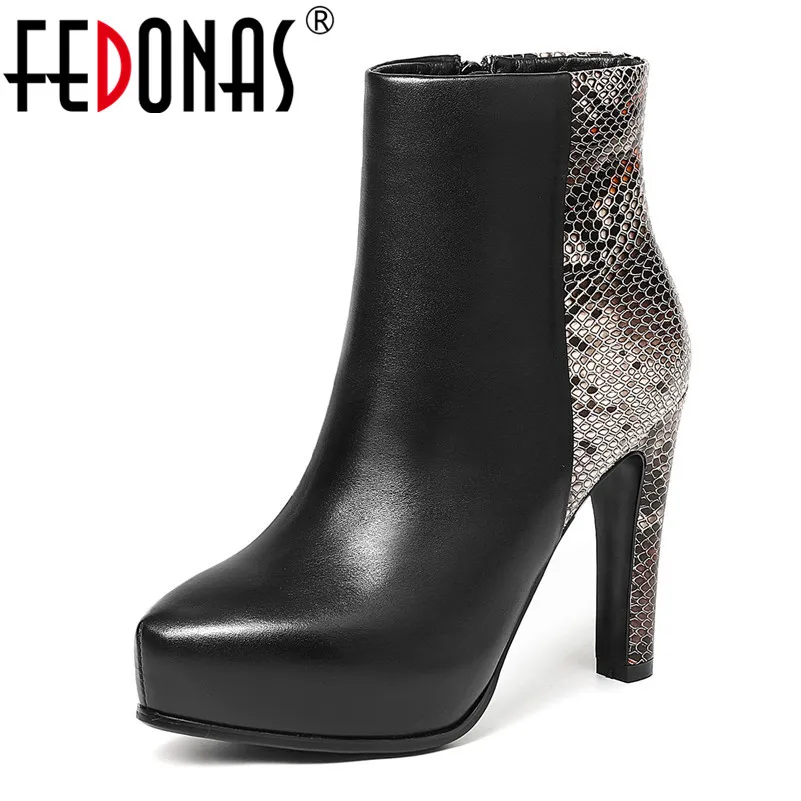

FEDONAS Genuine Leather Women Ankle Boots Sexy High Heeled Party Night Club Dancing Shoes Woman Warm Female Winter Short Boots