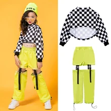 Детская Одежда для танцев в стиле хип-хоп для девочек; костюмы для джазовых танцев; детская одежда для уличных танцев с длинными рукавами; одежда для сцены; DQS2560