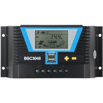 

PWM Solar Controller 30A, 12V-48V Auto PV Charge Controller Dual USB Output, Fit for Lithium/Lead-Acid Battery Regulator