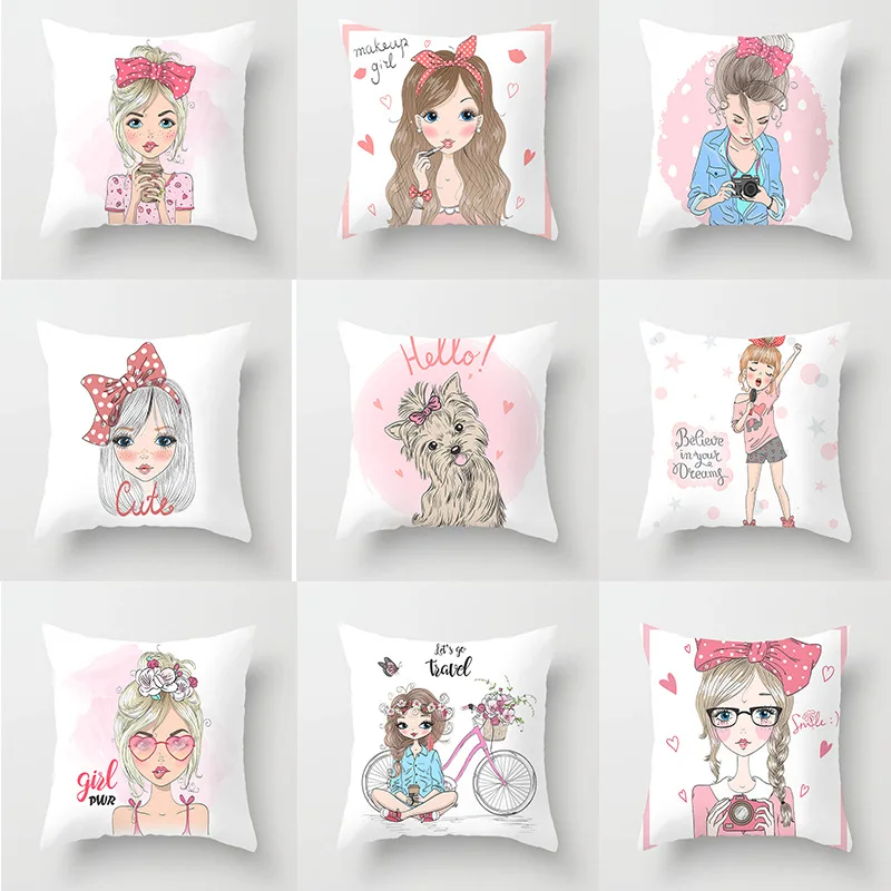 

Pillow case 45 * 45 Fashion girl series printed polyester pillowcase Square decorative pillowcase