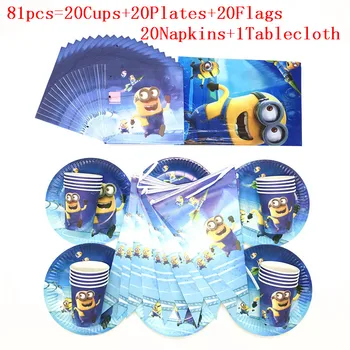 

Cartoon Minions Theme Party Tablecloth Napkins Cups Plates Banner Birthday Party Decorations Flags Baby Shower Supplies for Kids