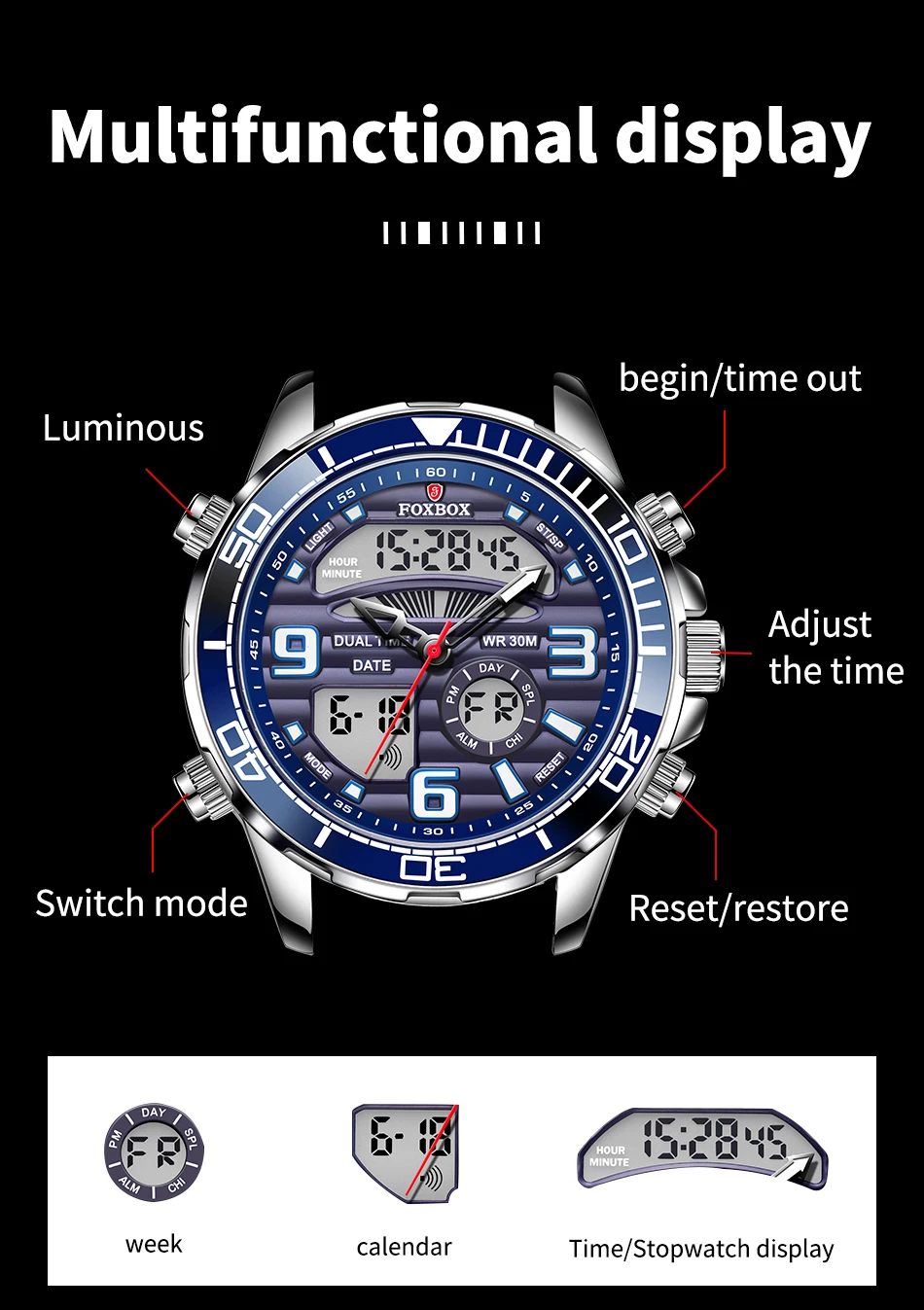 2022 LIGE Brand Foxbox Digital Mens Watches Top Luxury Sport Quartz Wristwatch For Men All Steel Military Waterproof Clock+Box