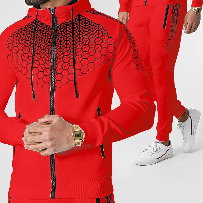 New Running Sports Suit Mens Fashion Casual Hooded Sweater + Pants 2-piece Suit Outdoor Track Suit Fitness Jogging Sportswear