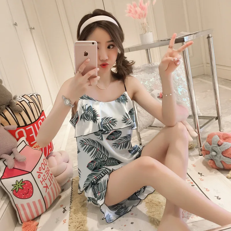 

Summer Imitated Silk Fabric Sexy Camisole Set Pajamas WOMEN'S Shorts Sunken Stripe Vest Silk Home Wear