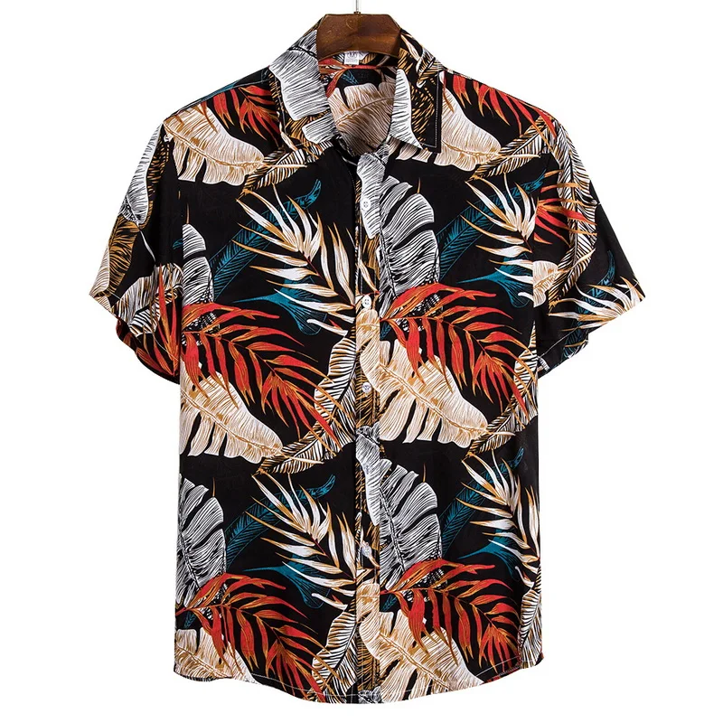 Качественная пляжная рубашка в стиле Харадзюку, Мужская гавайская рубашка с коротким рукавом, повседневная Летняя мужская блузка с цветочным принтом, свободная рубашка для серфинга, Homme - Цвет: Cs160